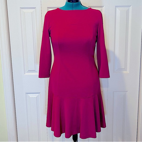 NWOT Nine West Magenta Business Professional Pink 3/4 Sleeve Dress. Size 12. - Picture 2 of 14
